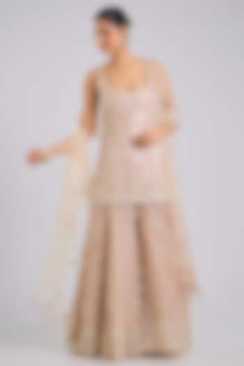 Peach Silk Bridal Sharara Set by Kalighata at Pernia's Pop Up Shop