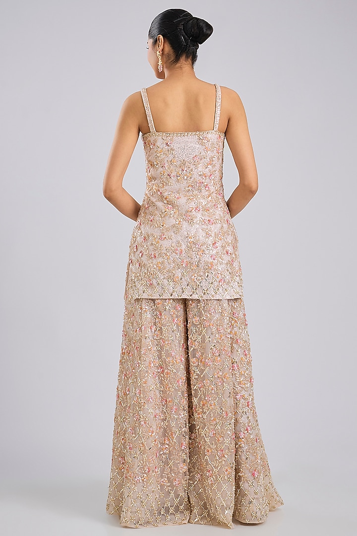 Peach Silk Bridal Sharara Set by Kalighata at Pernia's Pop Up Shop