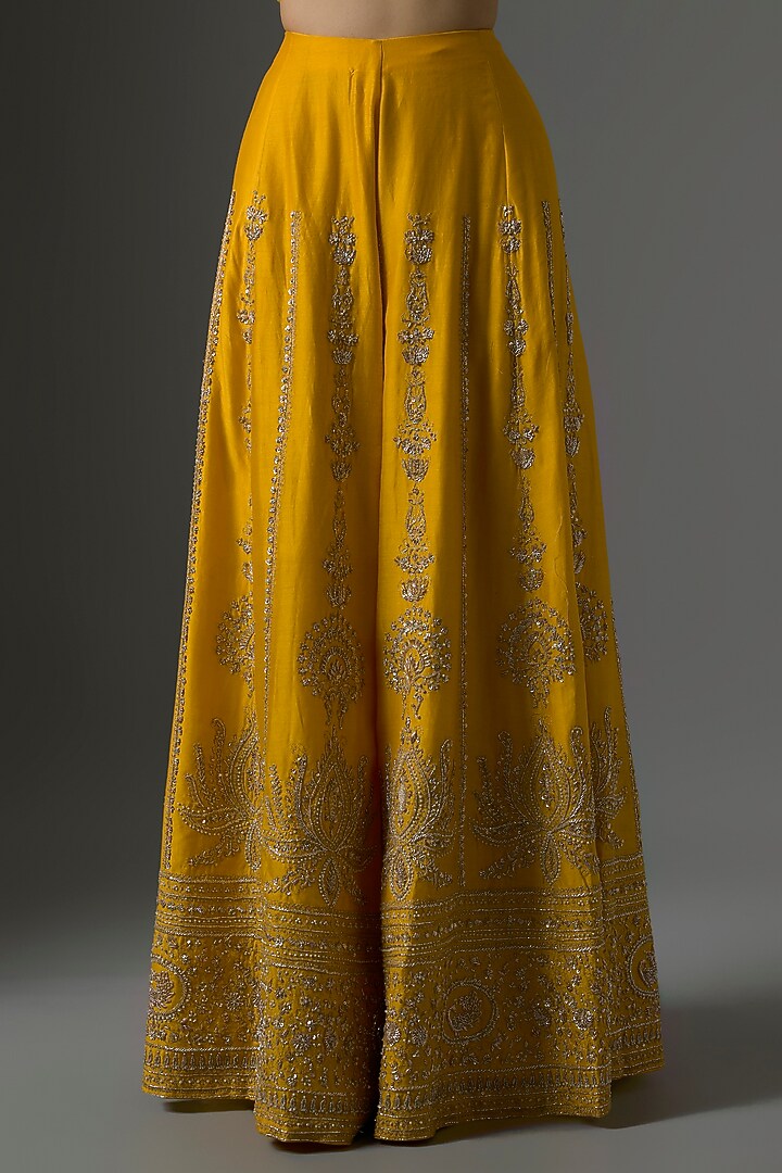 Mustard Chanderi Silk Sequins Embellished Bridal Sharara Set by Kalighata at Pernia's Pop Up Shop