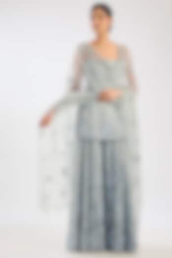 Aqua Organza Embroidered Bridal Sharara Set by Kalighata at Pernia's Pop Up Shop