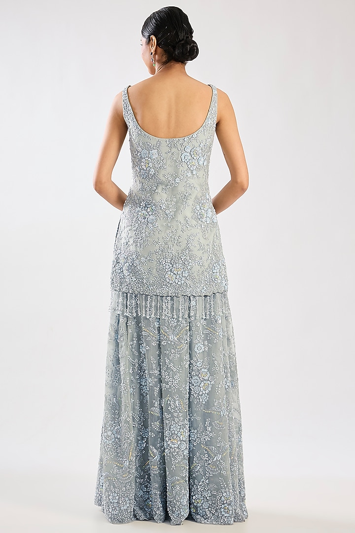 Aqua Organza Embroidered Bridal Sharara Set by Kalighata at Pernia's Pop Up Shop
