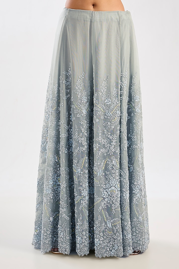 Aqua Organza Embroidered Bridal Sharara Set by Kalighata at Pernia's Pop Up Shop