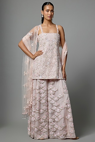 Lilac Net Sharara Set by Kalighata