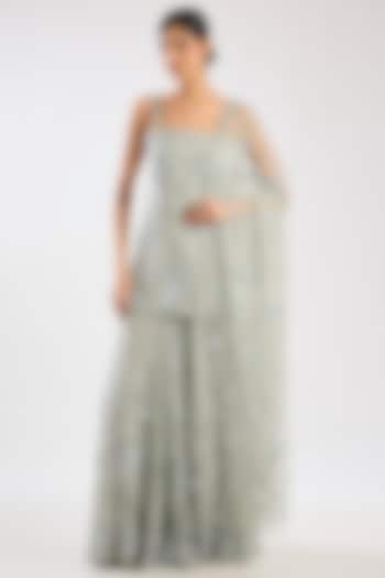 Aqua Net Hand & Machine Embroidered Bridal Sharara Set by Kalighata at Pernia's Pop Up Shop