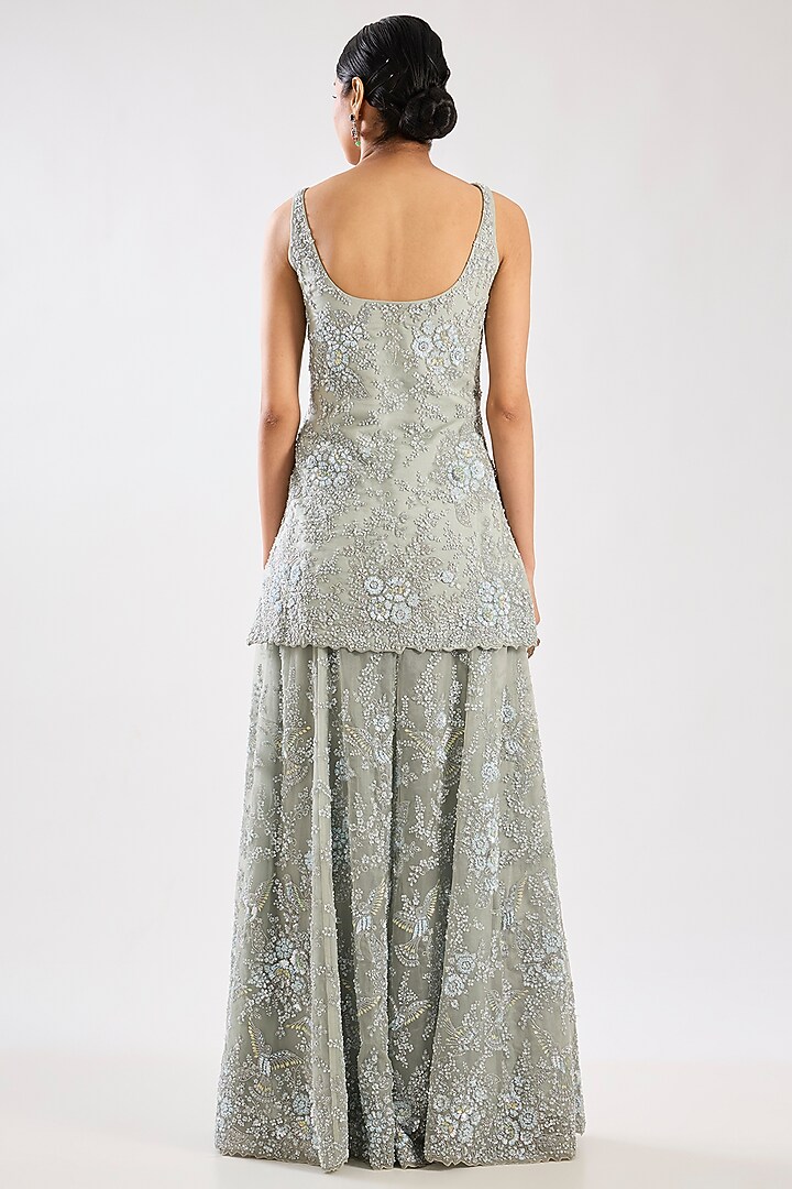 Aqua Net Hand & Machine Embroidered Bridal Sharara Set by Kalighata at Pernia's Pop Up Shop