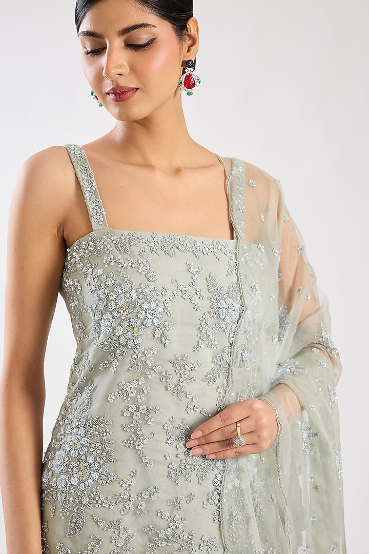 Aqua Net Hand & Machine Embroidered Bridal Sharara Set by Kalighata at Pernia's Pop Up Shop