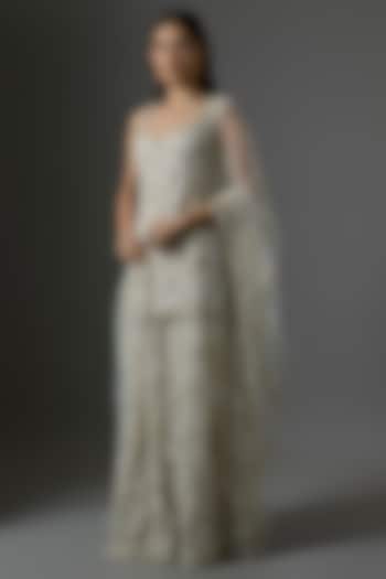 Mint Net Hand & Machine Embroidered Bridal Sharara Set by Kalighata at Pernia's Pop Up Shop