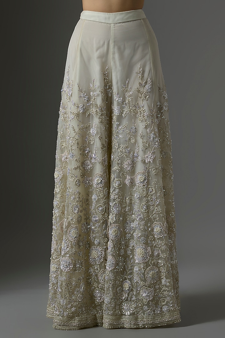 Ivory Net Hand & Machine Embroidered Bridal Sharara Set by Kalighata at Pernia's Pop Up Shop