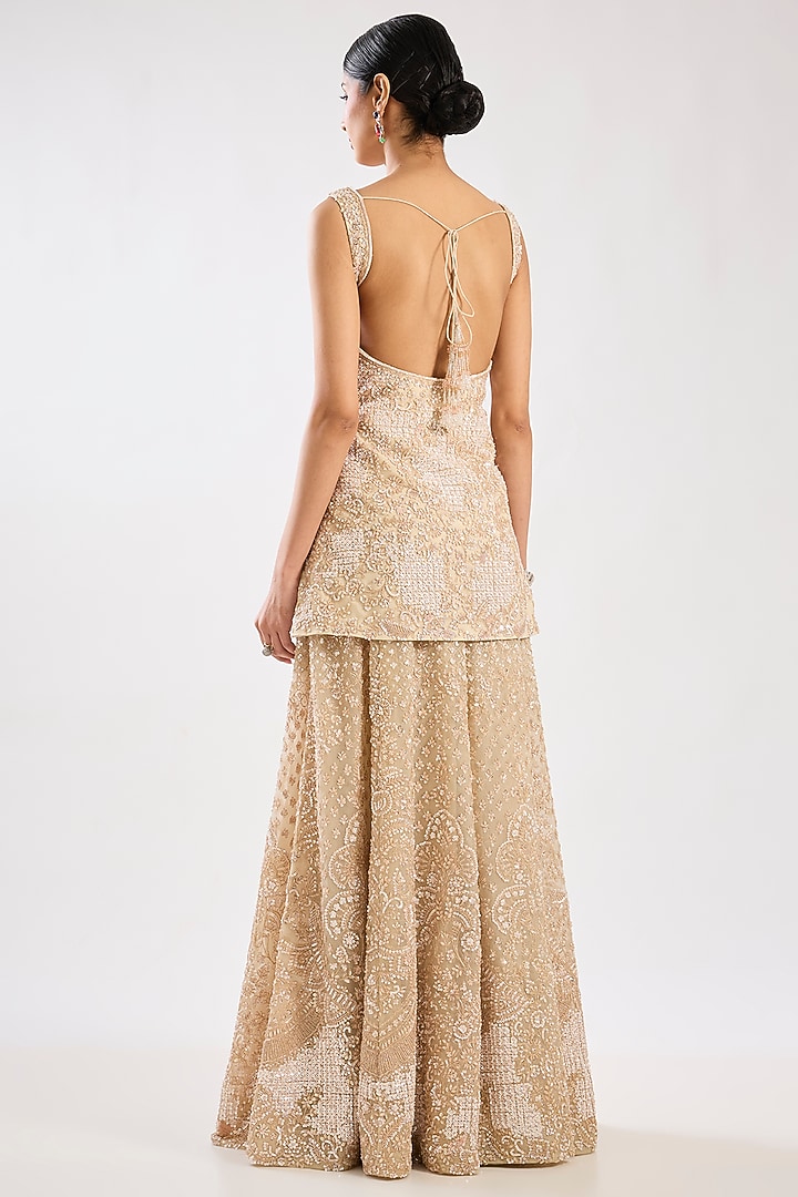 Ivory Organza Embroidered Bridal Sharara Set by Kalighata at Pernia's Pop Up Shop