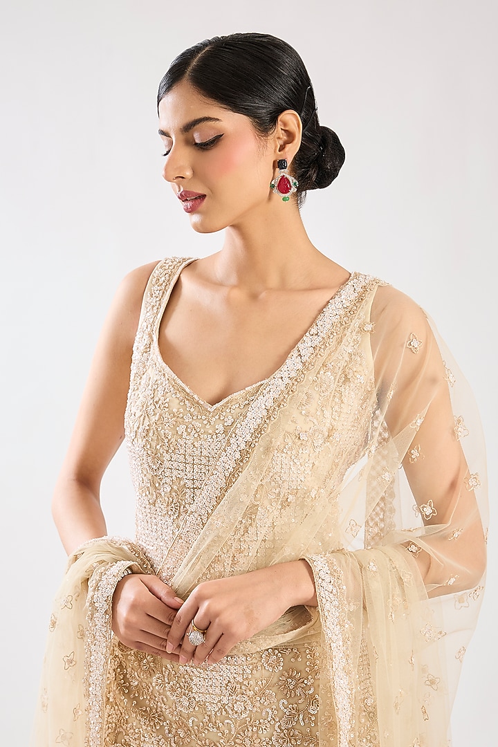 Ivory Organza Embroidered Bridal Sharara Set by Kalighata at Pernia's Pop Up Shop