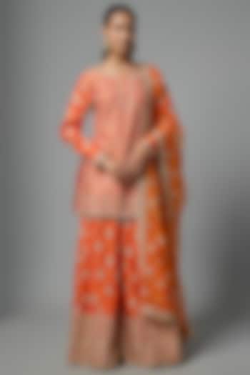 Orange Chanderi Silk Bridal Sharara Set by Kalighata at Pernia's Pop Up Shop