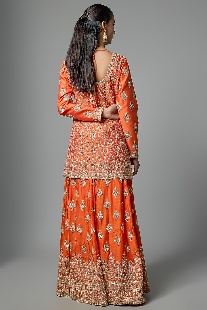 Orange Chanderi Silk Bridal Sharara Set by Kalighata at Pernia's Pop Up Shop