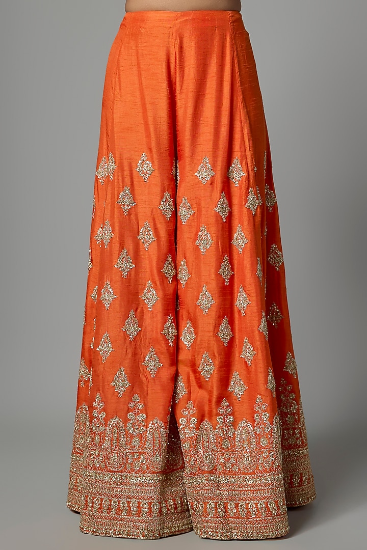 Orange Chanderi Silk Bridal Sharara Set by Kalighata at Pernia's Pop Up Shop