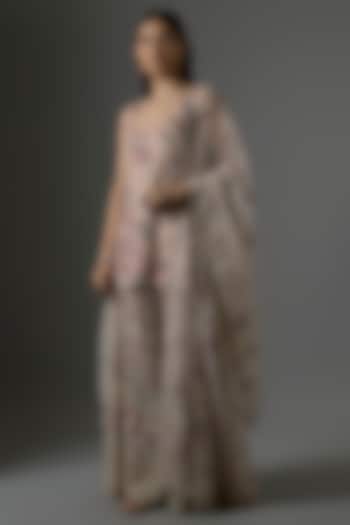 Peach Organza Embroidered Bridal Sharara Set by Kalighata at Pernia's Pop Up Shop