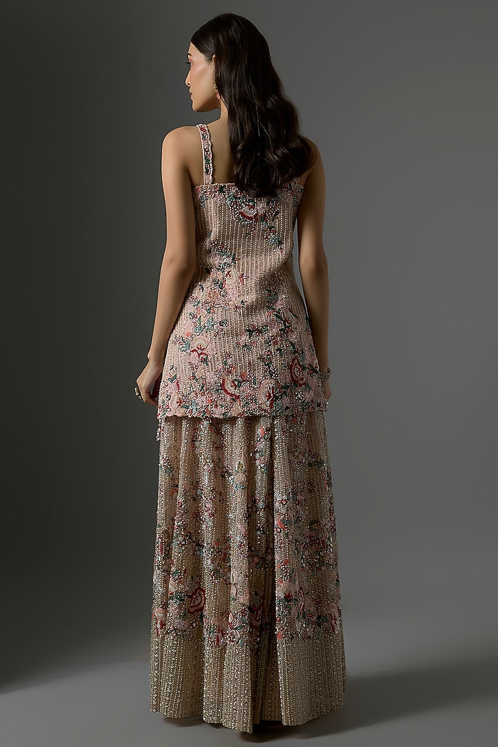 Peach Organza Embroidered Bridal Sharara Set by Kalighata at Pernia's Pop Up Shop