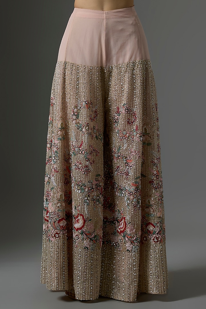 Peach Organza Embroidered Bridal Sharara Set by Kalighata at Pernia's Pop Up Shop