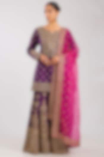 Purple Chanderi Silk Embroidered Bridal Sharara Set by Kalighata at Pernia's Pop Up Shop