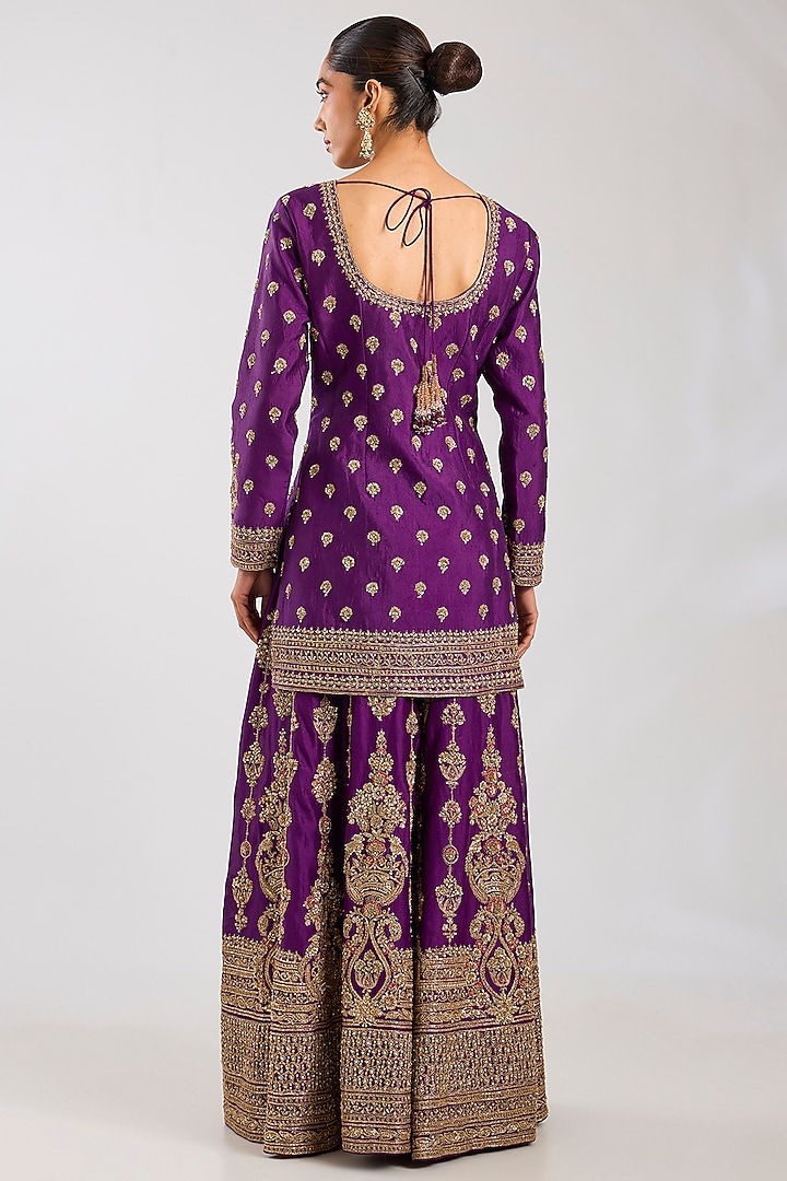 Purple Chanderi Silk Embroidered Bridal Sharara Set by Kalighata at Pernia's Pop Up Shop
