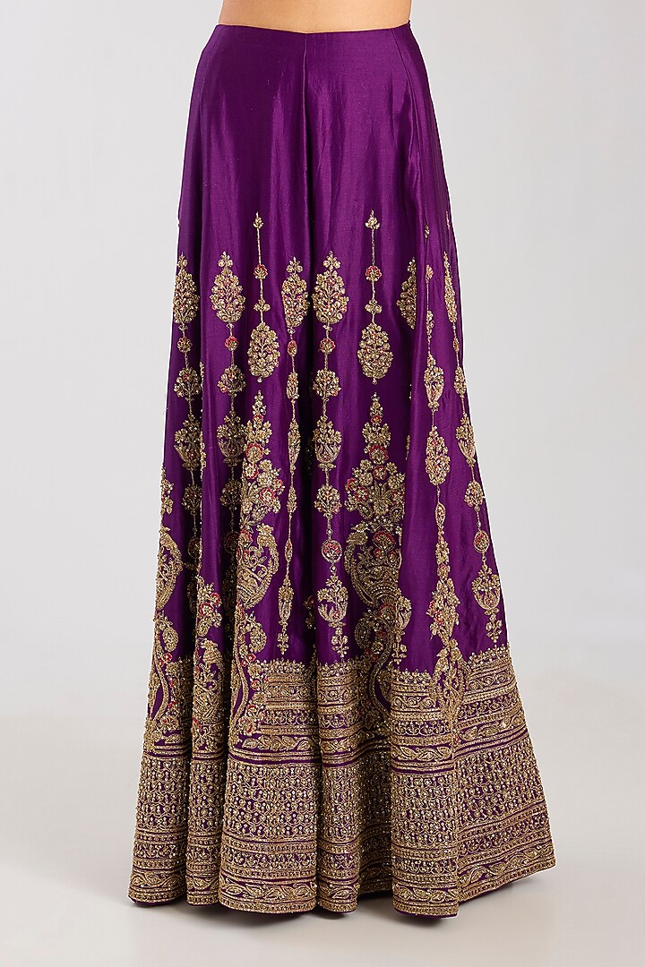 Purple Chanderi Silk Embroidered Bridal Sharara Set by Kalighata at Pernia's Pop Up Shop