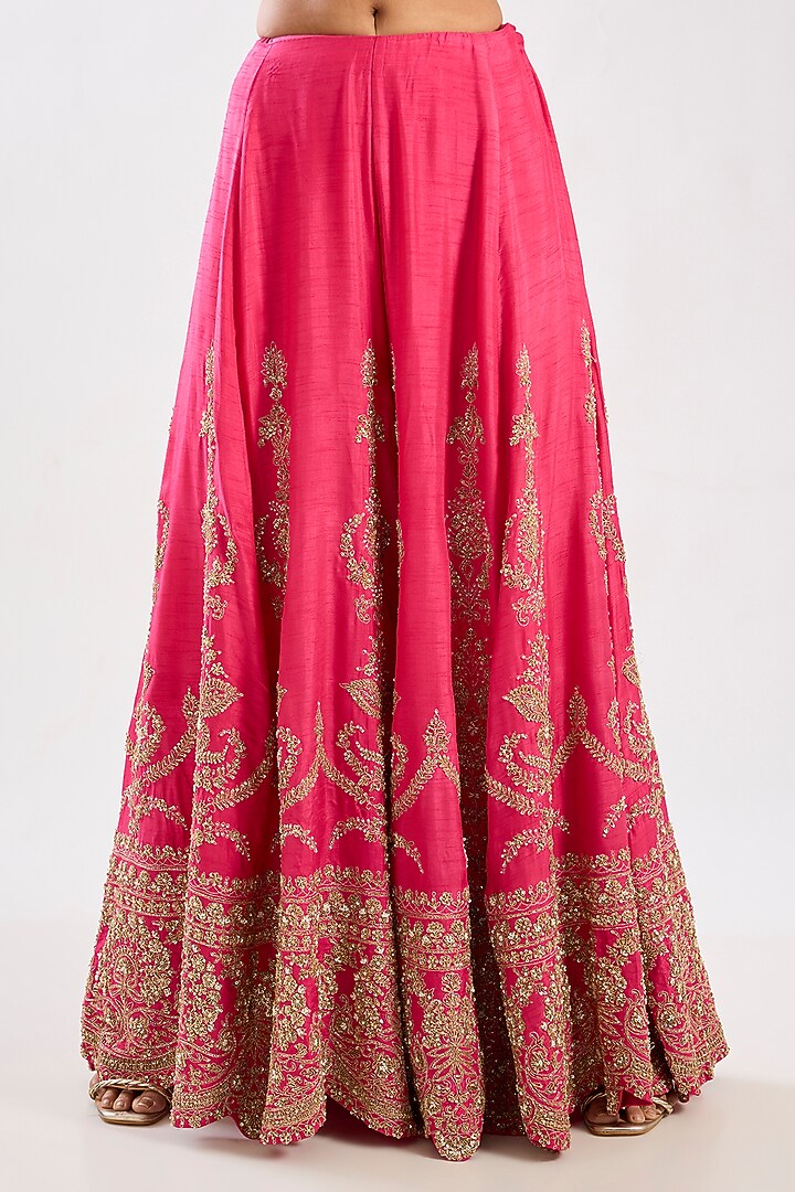 Hot Pink Silk Embroidered Bridal Sharara Set by Kalighata at Pernia's Pop Up Shop