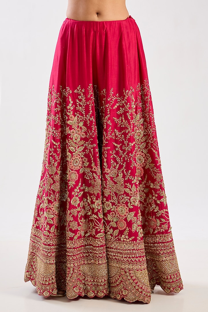 Cherry Red Chanderi Silk Sequins Embellished Bridal Sharara Set by Kalighata at Pernia's Pop Up Shop
