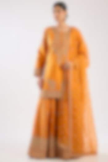 Rust Chanderi Silk Sequins Embellished Bridal Sharara Set by Kalighata at Pernia's Pop Up Shop