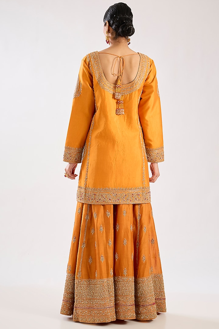 Rust Chanderi Silk Sequins Embellished Bridal Sharara Set by Kalighata at Pernia's Pop Up Shop