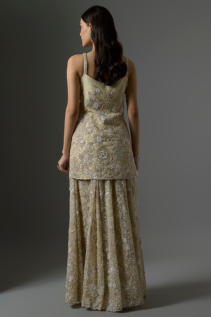 White Net Hand & Machine Embroidered Bridal Sharara Set by Kalighata at Pernia's Pop Up Shop