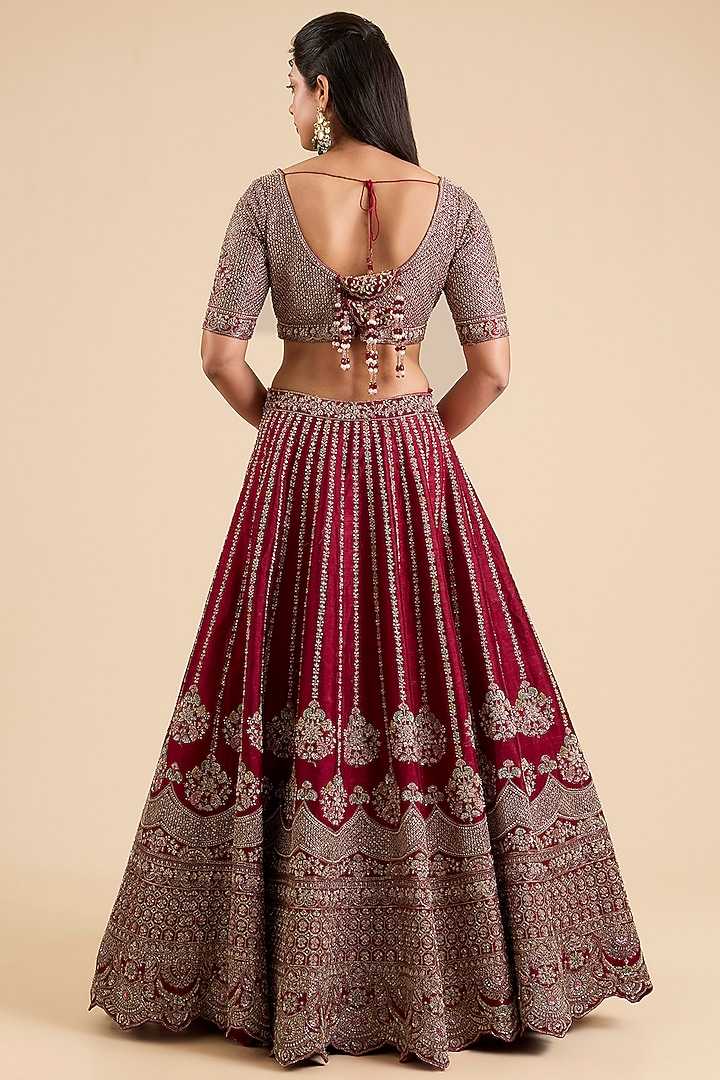 Maroon Raw Silk Bridal Lehenga Set by Kalighata at Pernia's Pop Up Shop