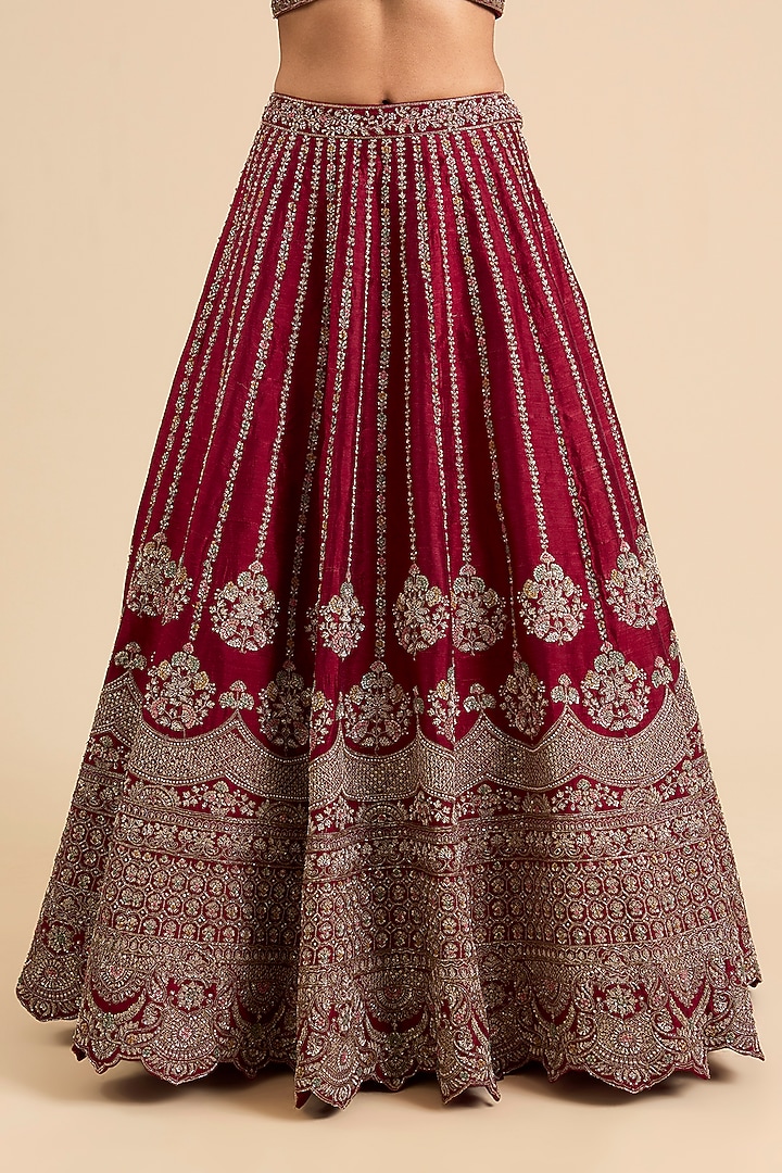 Maroon Raw Silk Bridal Lehenga Set by Kalighata at Pernia's Pop Up Shop