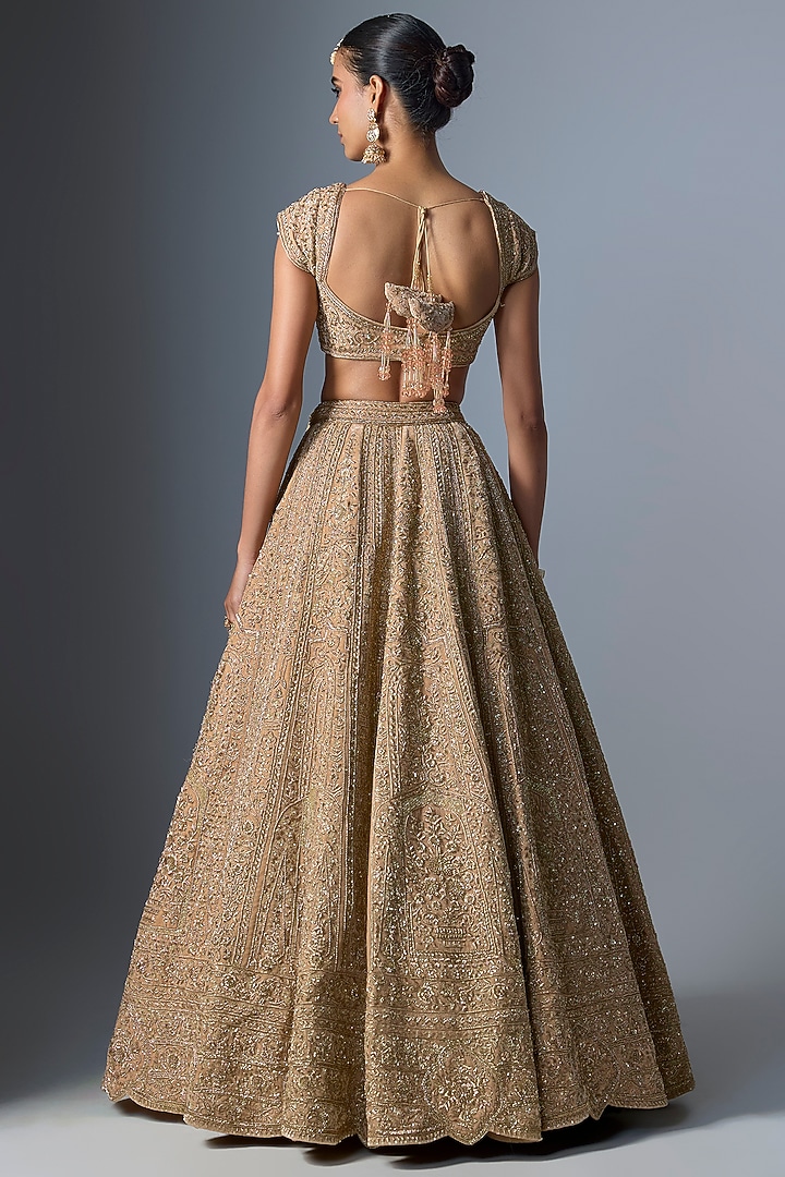 Mousse Brown Velvet Embroidered Bridal Lehenga Set by Kalighata at Pernia's Pop Up Shop