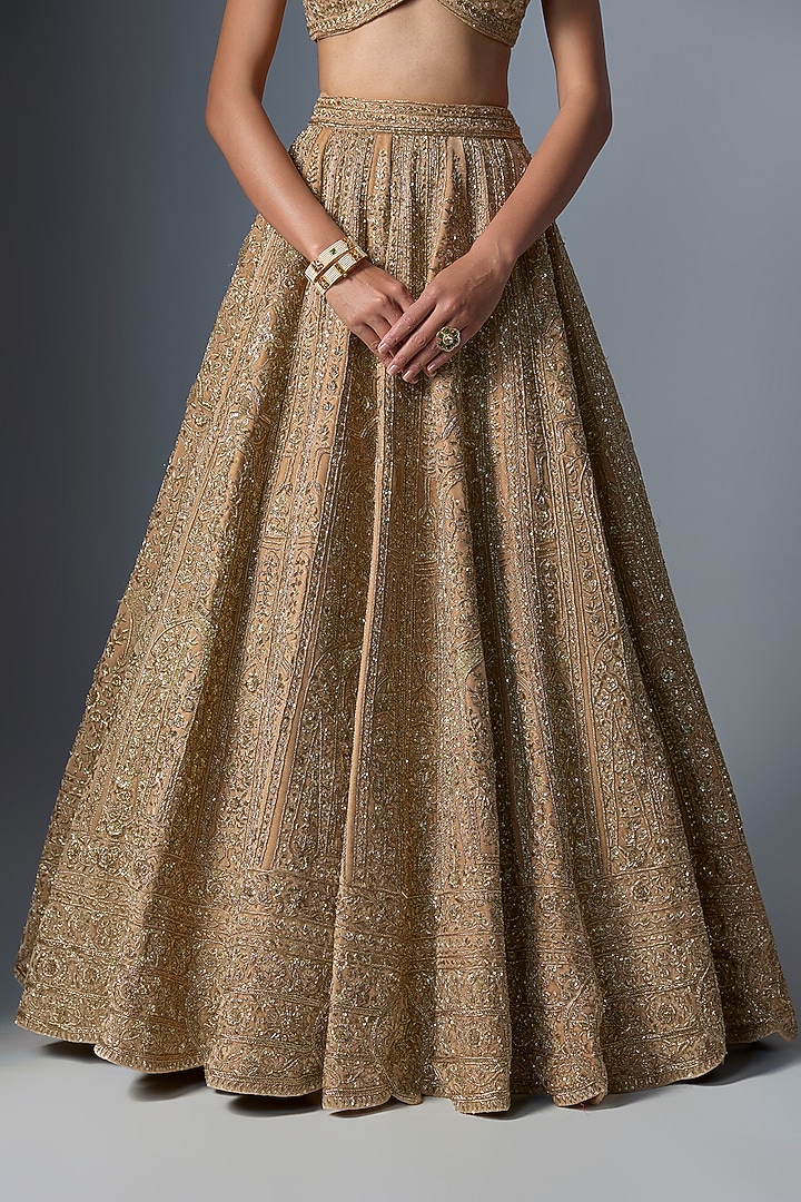 Mousse Brown Velvet Embroidered Bridal Lehenga Set by Kalighata at Pernia's Pop Up Shop