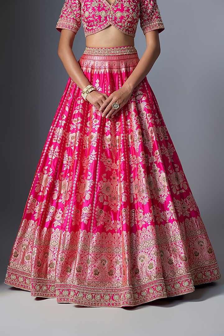Rani Pink Banarasi Embroidered Bridal Lehenga Set by Kalighata at Pernia's Pop Up Shop