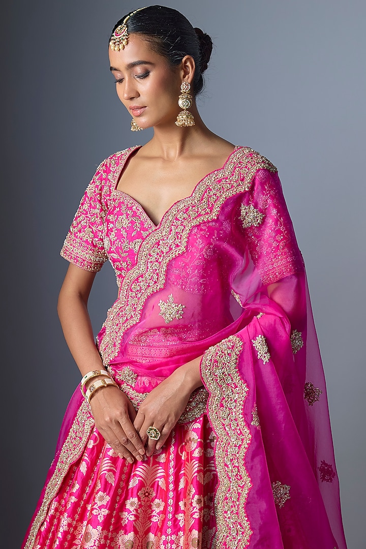 Rani Pink Banarasi Embroidered Bridal Lehenga Set by Kalighata at Pernia's Pop Up Shop