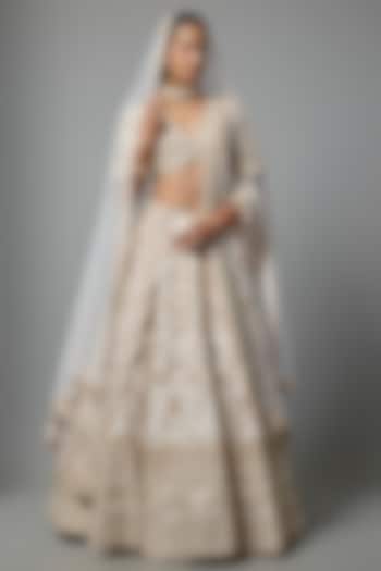 Light Pink Raw Silk Embroidered Bridal Lehenga Set by Kalighata at Pernia's Pop Up Shop