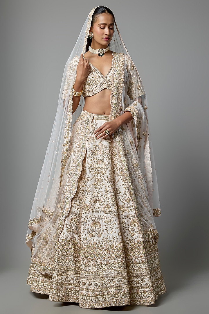 Light Pink Raw Silk Embroidered Bridal Lehenga Set by Kalighata at Pernia's Pop Up Shop