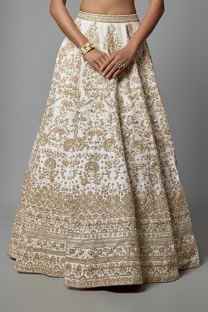 Light Pink Raw Silk Embroidered Bridal Lehenga Set by Kalighata at Pernia's Pop Up Shop