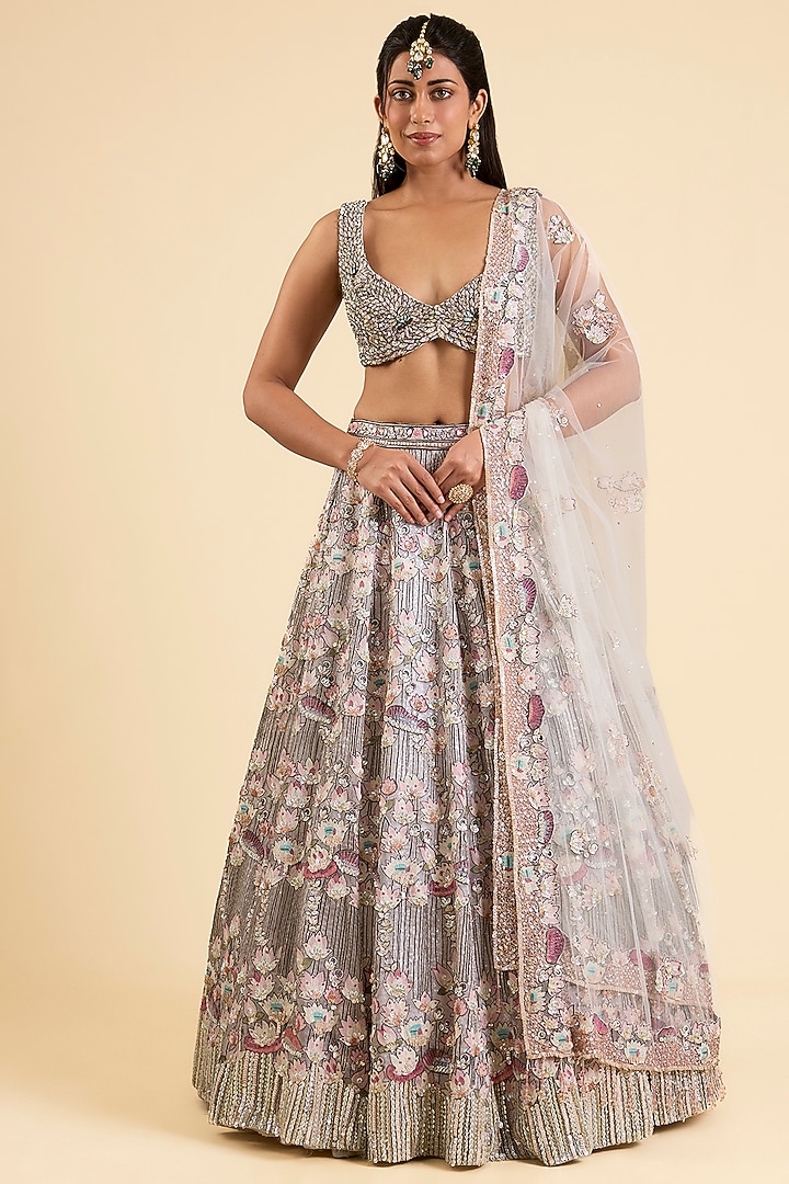 Ivory Organza Bridal Lehenga Set by Kalighata at Pernia's Pop Up Shop