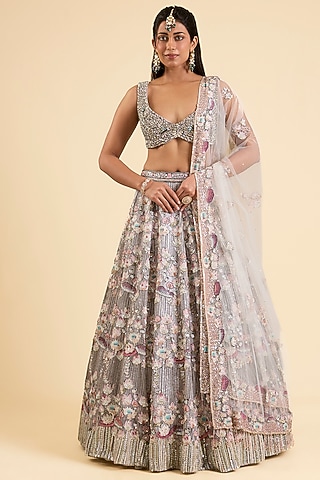 Ivory Organza Lehenga Set by Kalighata