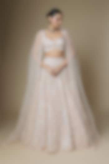 Peach Organza Bridal Lehenga Set by Kalighata at Pernia's Pop Up Shop