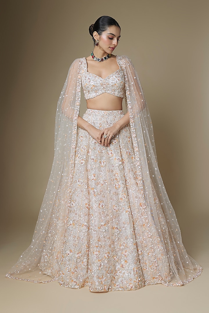 Peach Organza Bridal Lehenga Set by Kalighata at Pernia's Pop Up Shop