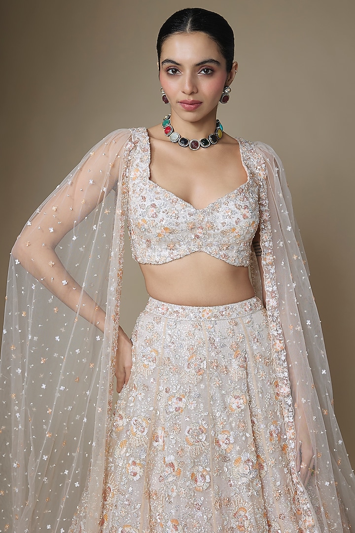 Peach Organza Bridal Lehenga Set by Kalighata at Pernia's Pop Up Shop