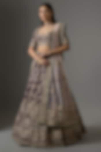 Purple Raw Silk Zari Hand Embroidered Bridal Lehenga Set by Kalighata at Pernia's Pop Up Shop