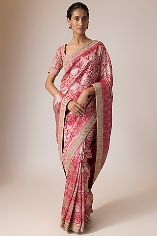 Red Tissue Saree Set by Kalighata