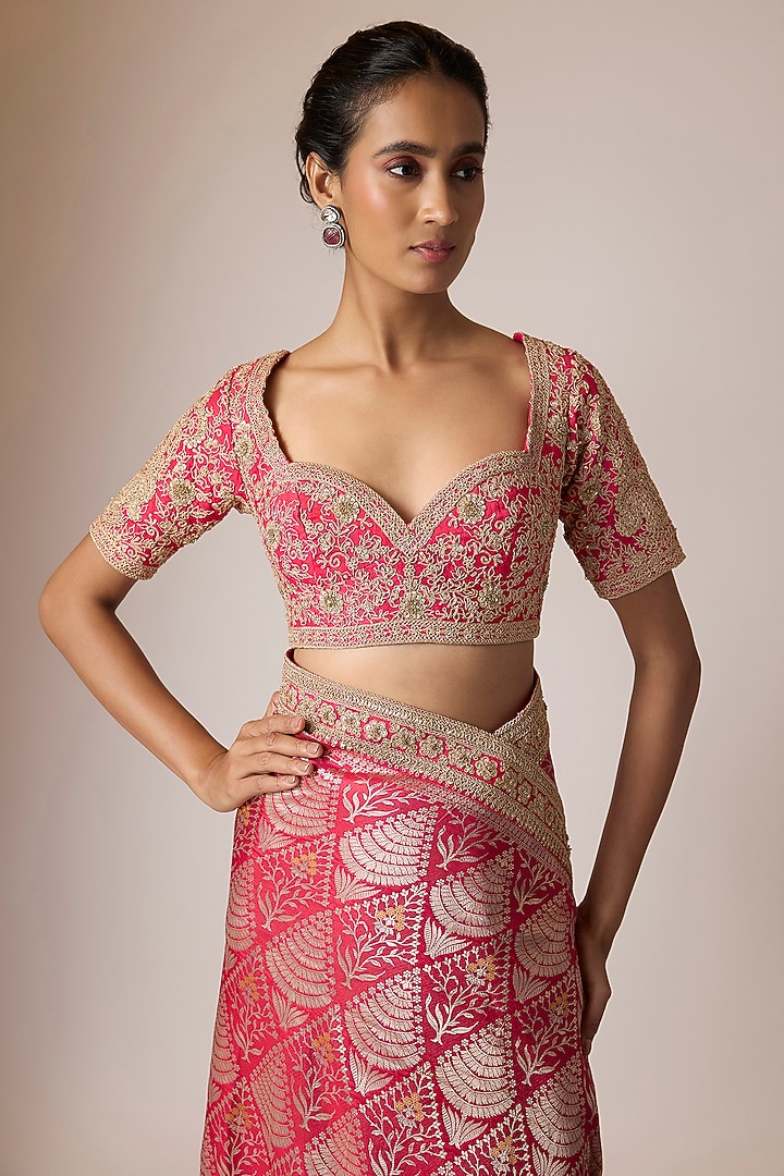 Red Tissue Bridal Saree Set by Kalighata at Pernia's Pop Up Shop