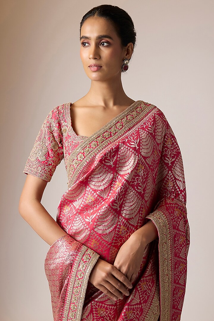 Red Tissue Bridal Saree Set by Kalighata at Pernia's Pop Up Shop