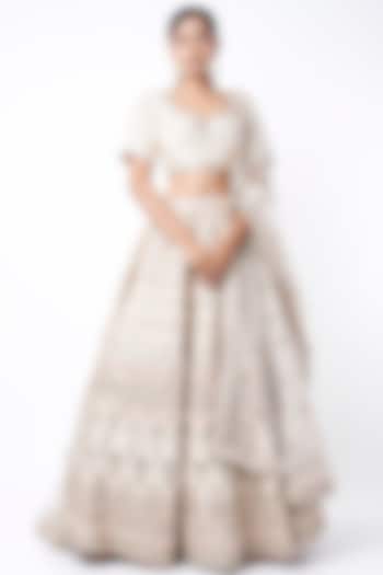 Ivory Hand Embroidered Bridal Lehenga Set by Kalighata at Pernia's Pop Up Shop