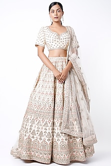 Ivory Hand Embroidered Lehenga Set by Kalighata-POPULAR PRODUCTS AT STORE