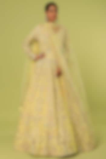 Yellow Embroidered Trishul Jacket Bridal Lehenga Set by Kalighata at Pernia's Pop Up Shop