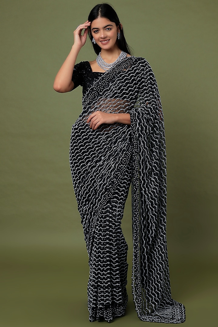 Black Embroidered Saree Set by Kalighata